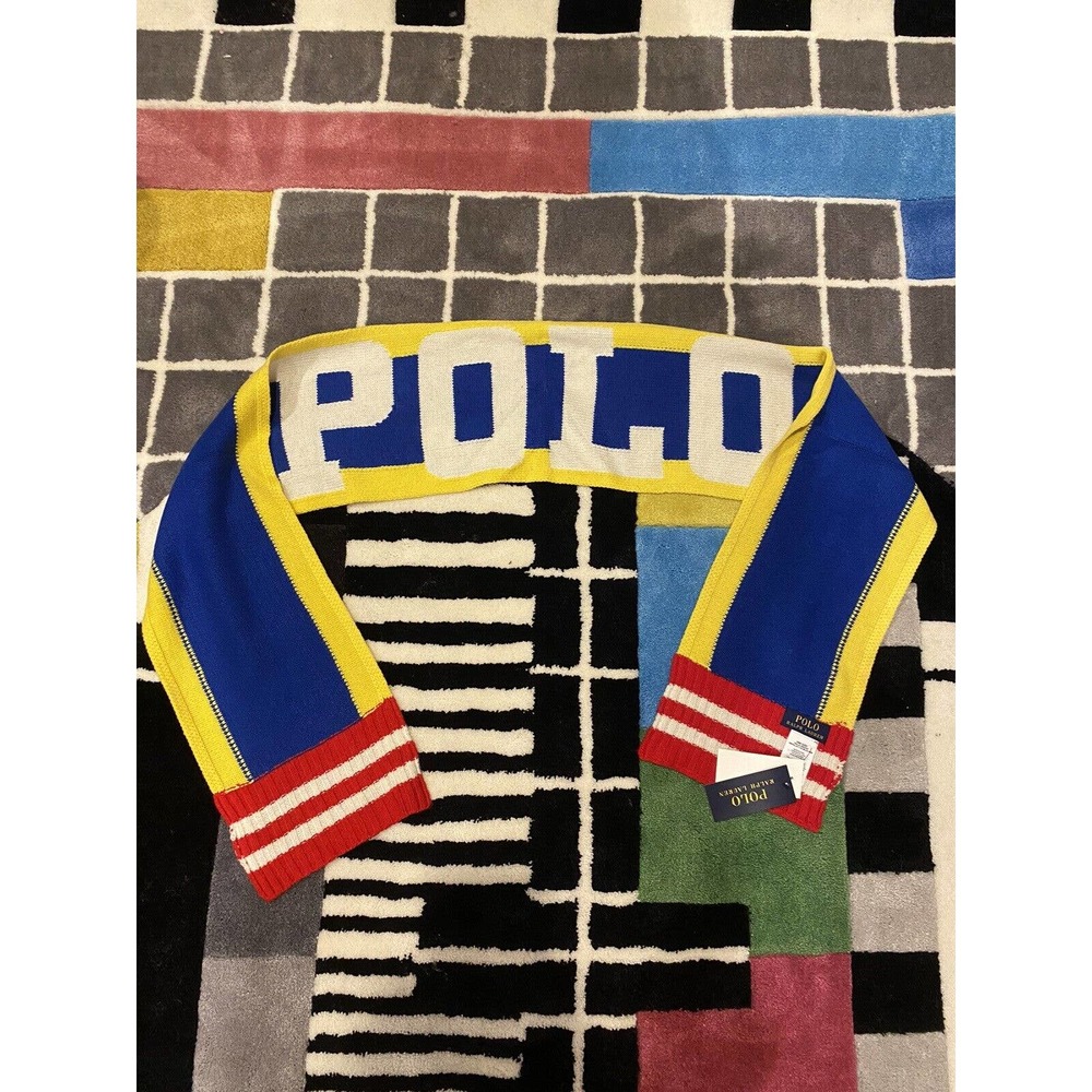 Polo Ralph Lauren Stadium Ski 92 Colorblock Scarf Winter Yellow Blue NEW